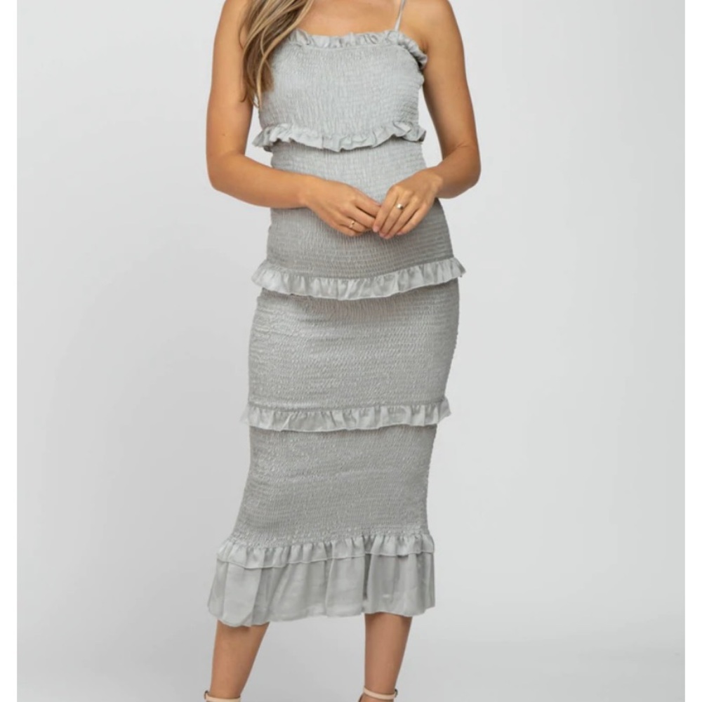 gorgeous sage smocked midi maternity dress